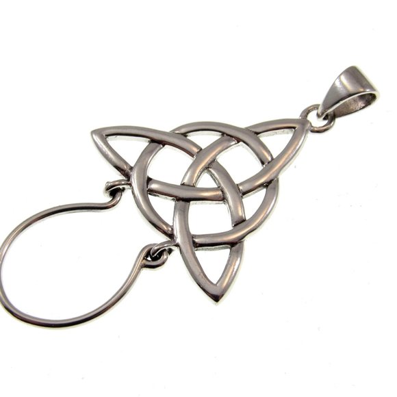 Solid 925 Sterling Silver Celtic Trinity Knot Triquetra Charm Holder Pendant - Picture 5 of 6